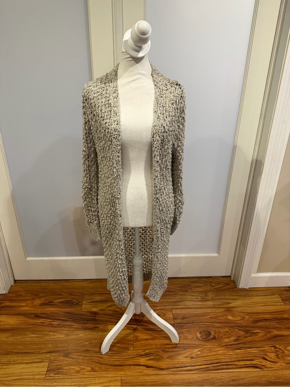 POL Open-Front Chunky Knit Cardigan - Light Beige Gray